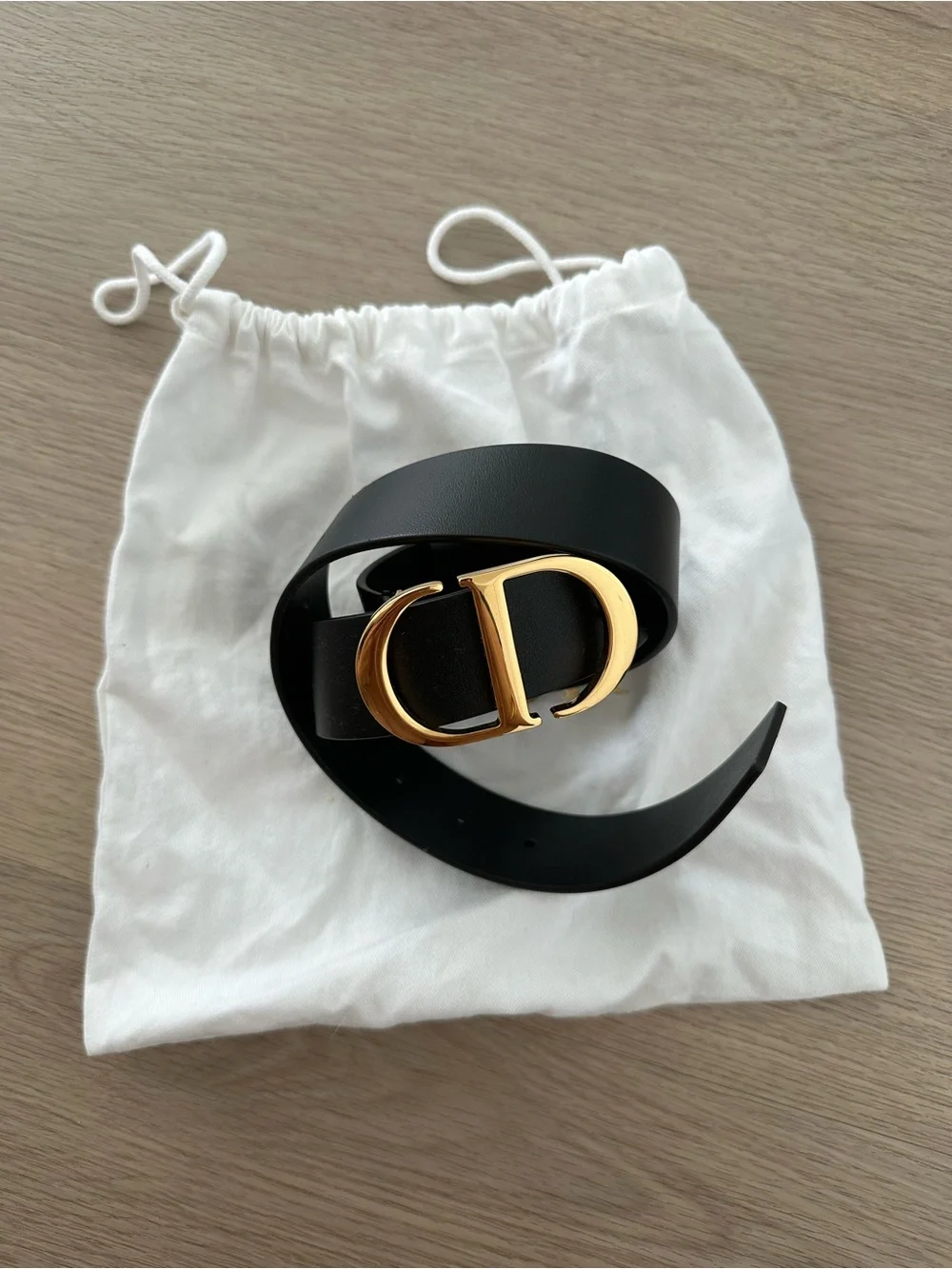 Dior Black Leather Belt with Gold CD Buckle - new